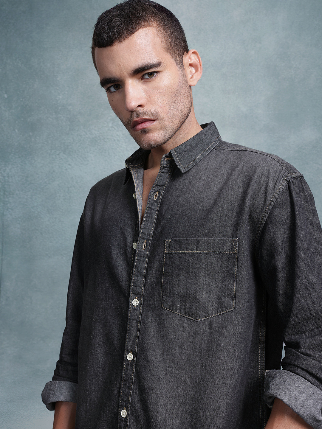 The Roadster Life Co. Denim Chest Pocket Detail Relaxed Fit Shirt