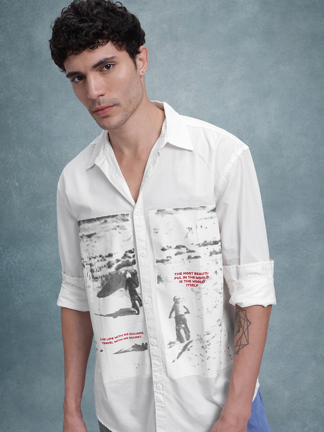 The Roadster Life Co. Photographic Printed Pure Cotton Relaxed Fit Shirt