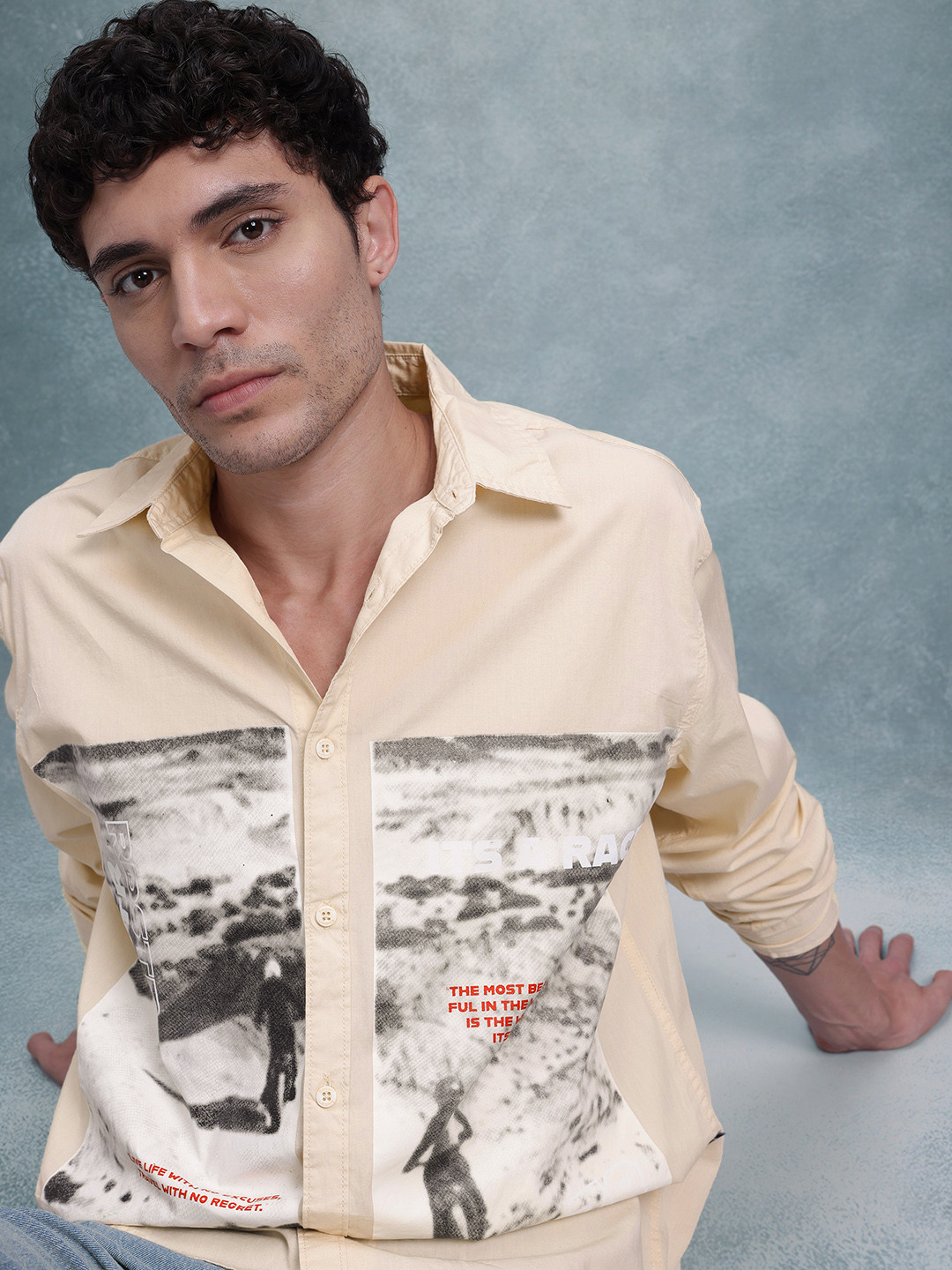 The Roadster Life Co. Photographic Printed Pure Cotton Relaxed Fit Shirt
