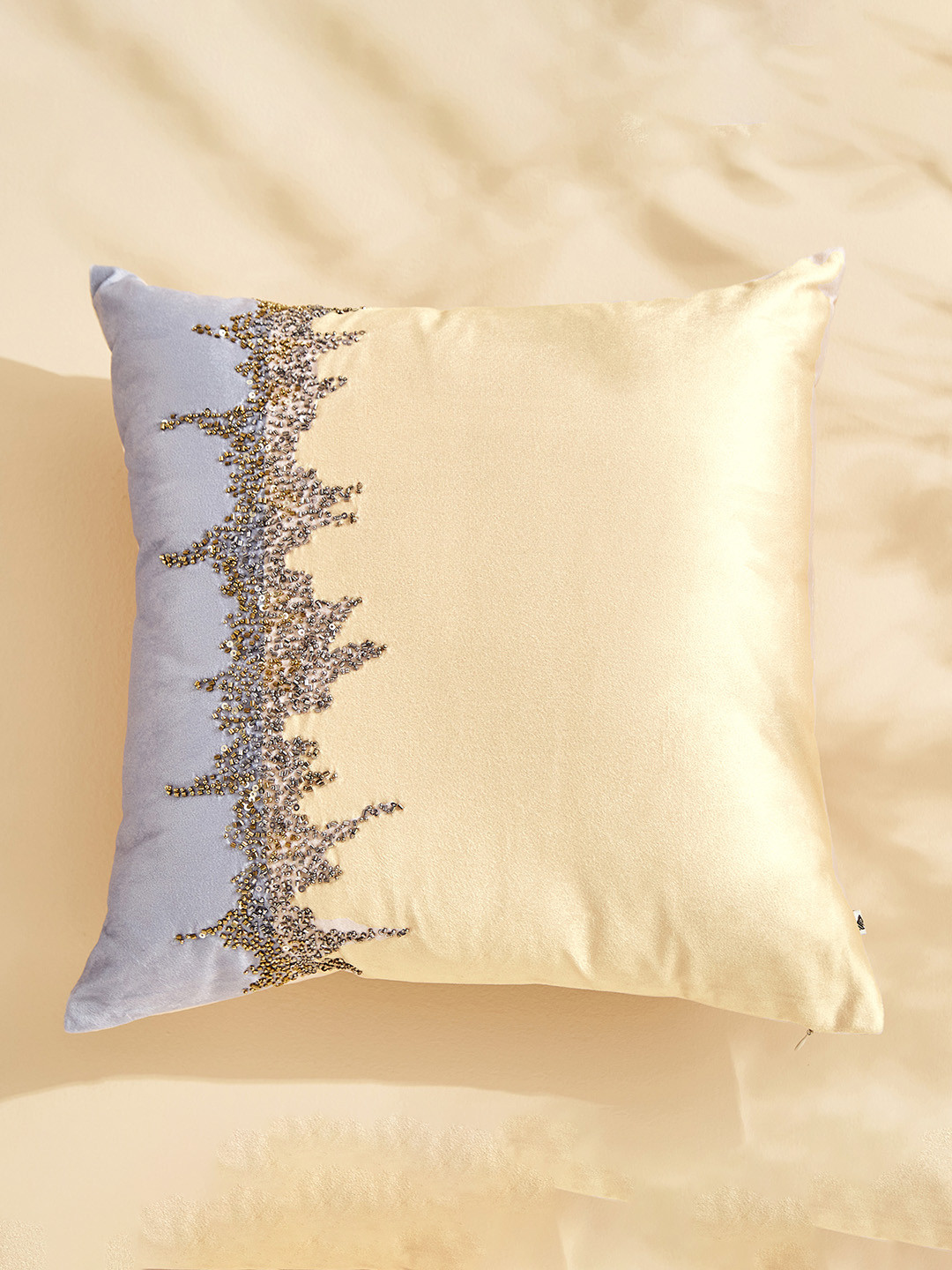 Home Centre Yellow & Grey Embellished Square Pre Filled Cushions