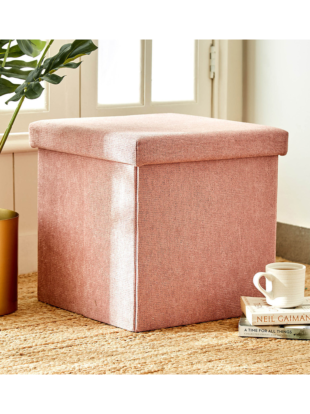 Home Centre Peach-Colored Foldable Ottoman with Storage