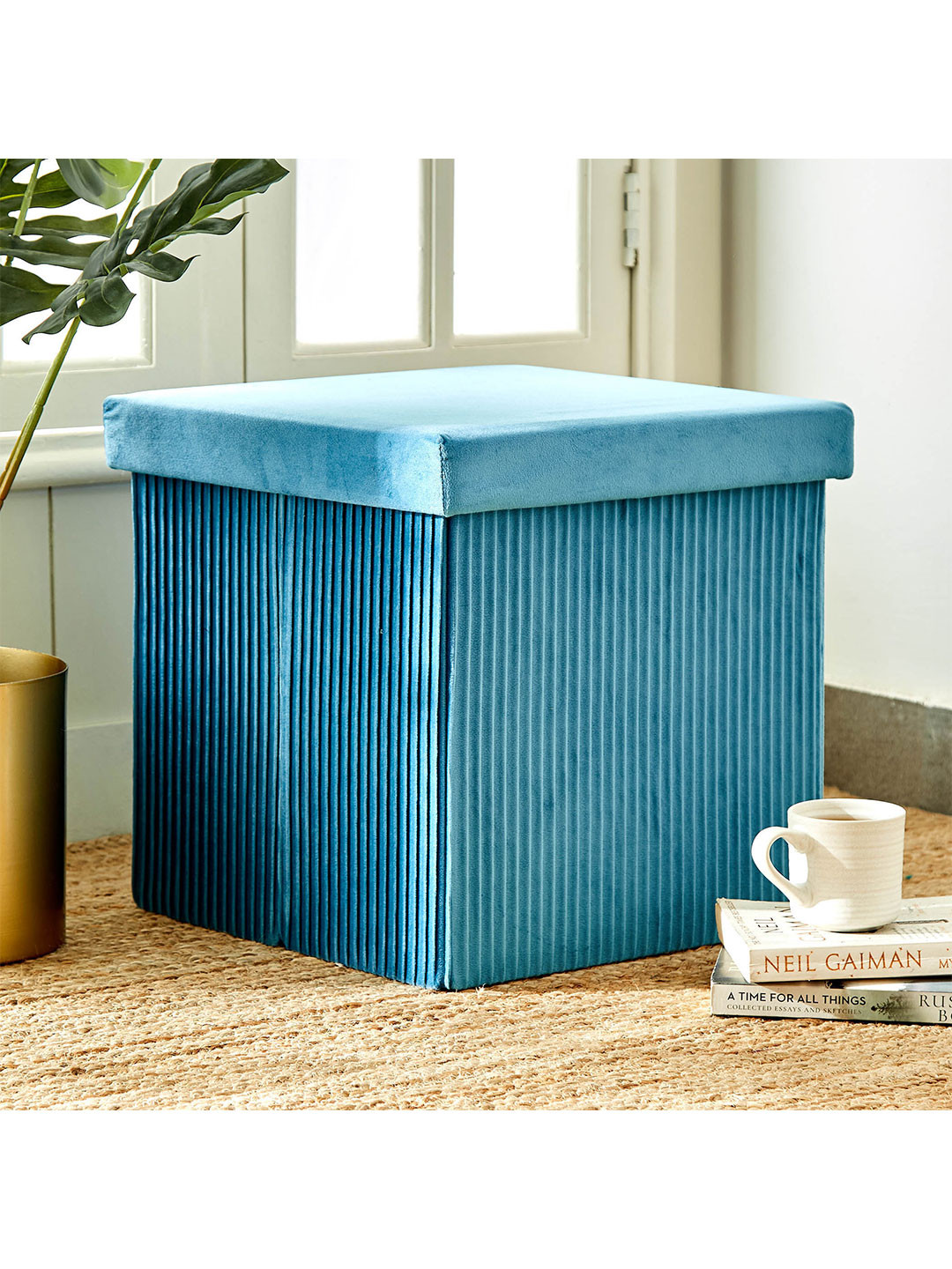 Home Centre Blue Foldable Ottoman with Storage