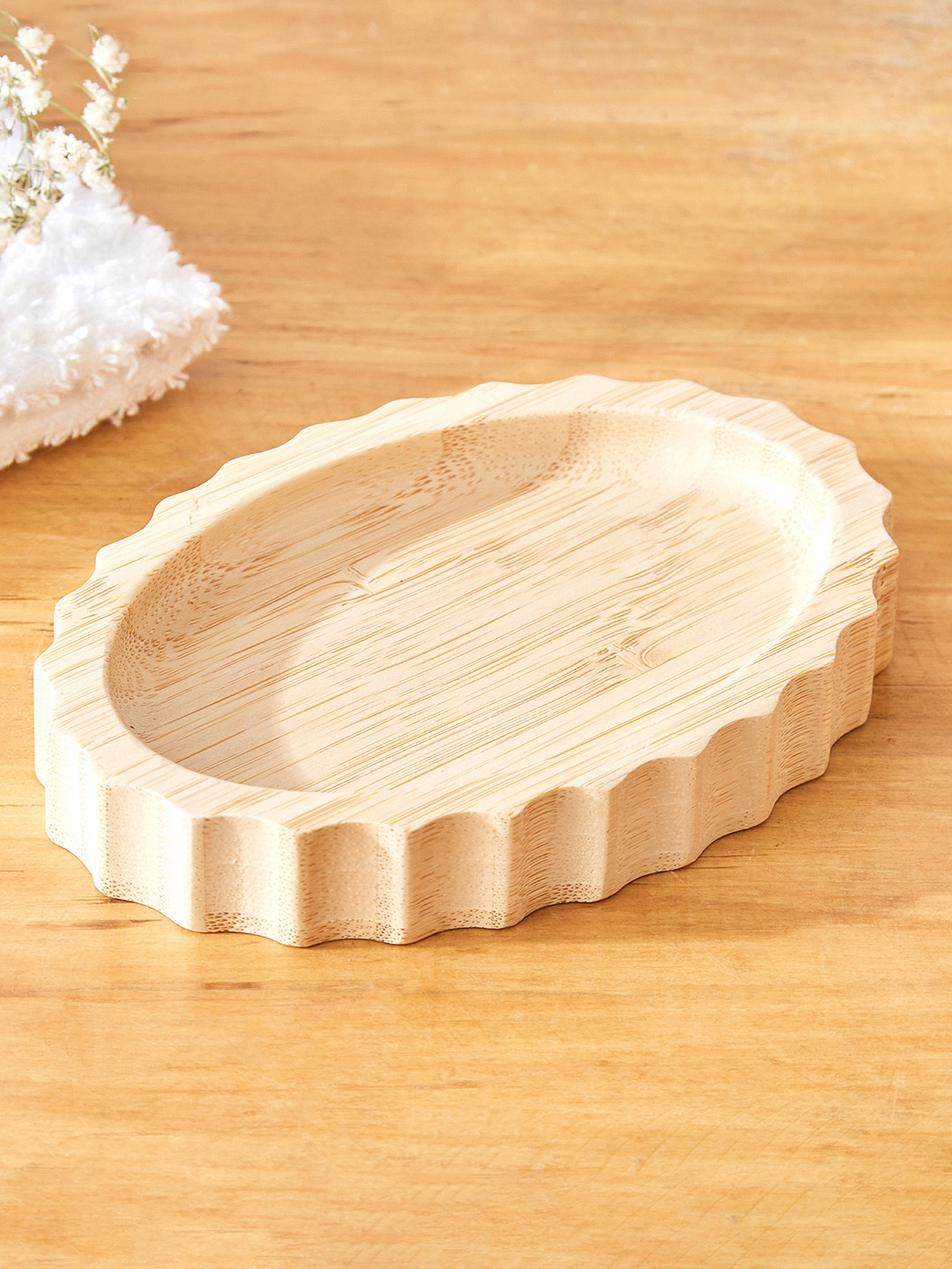 Home Centre Brown Solid Wood Soap Dish