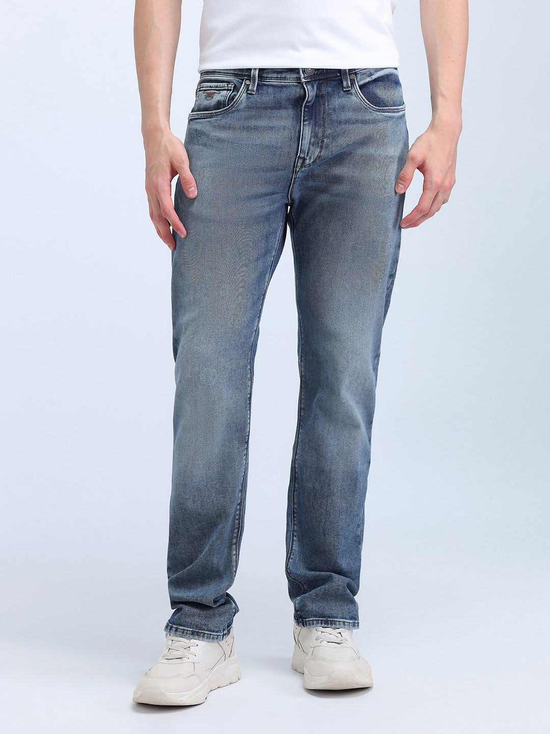 Flying Machine Men Harlon Mid-Rise Straight Fit Light Fade Stretchable Jeans