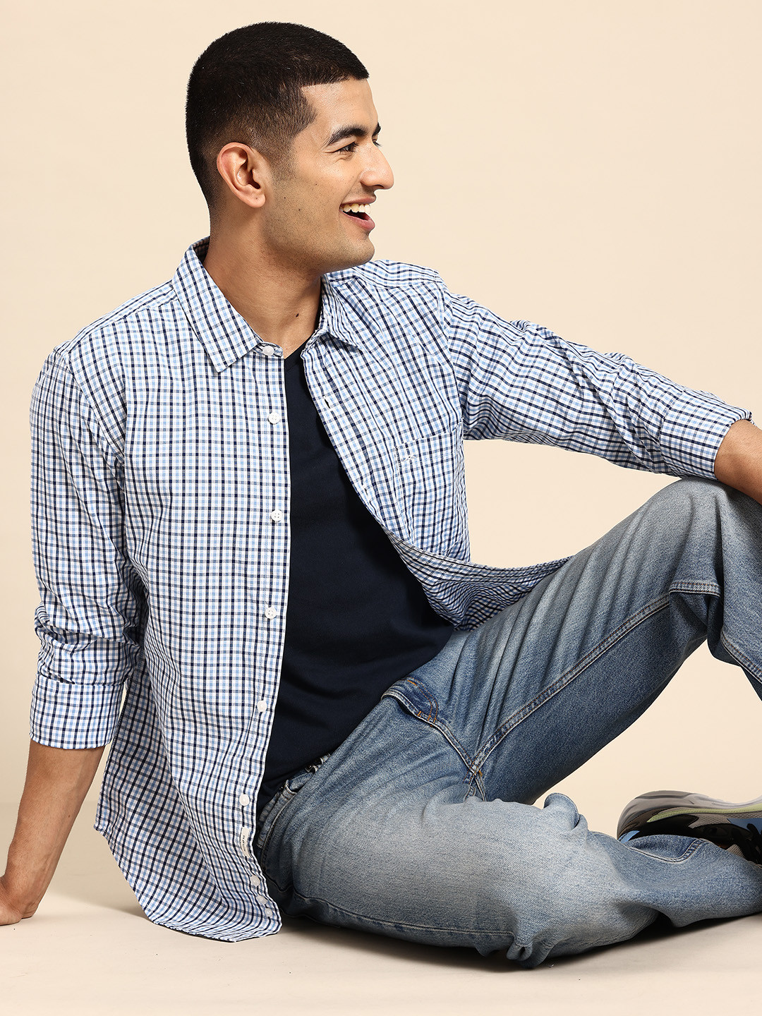 United Colors of Benetton Grid Tattersall Checks Pure Cotton Regular Fit Casual Shirt