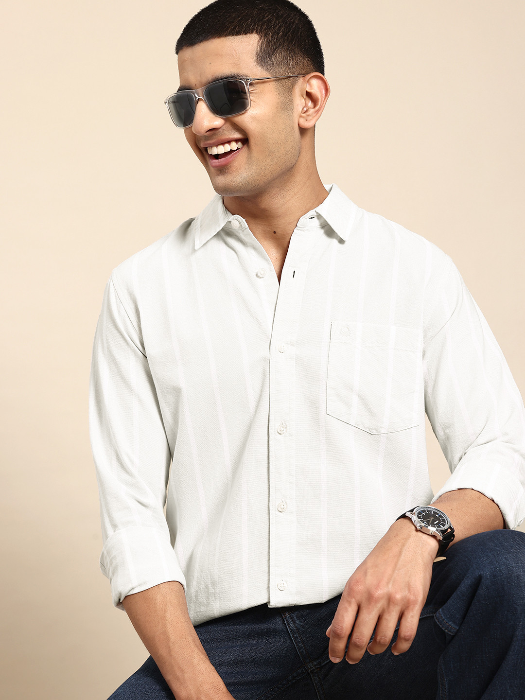 United Colors of Benetton Vertically Striped Pure Cotton Regular Fit Opaque Casual Shirt