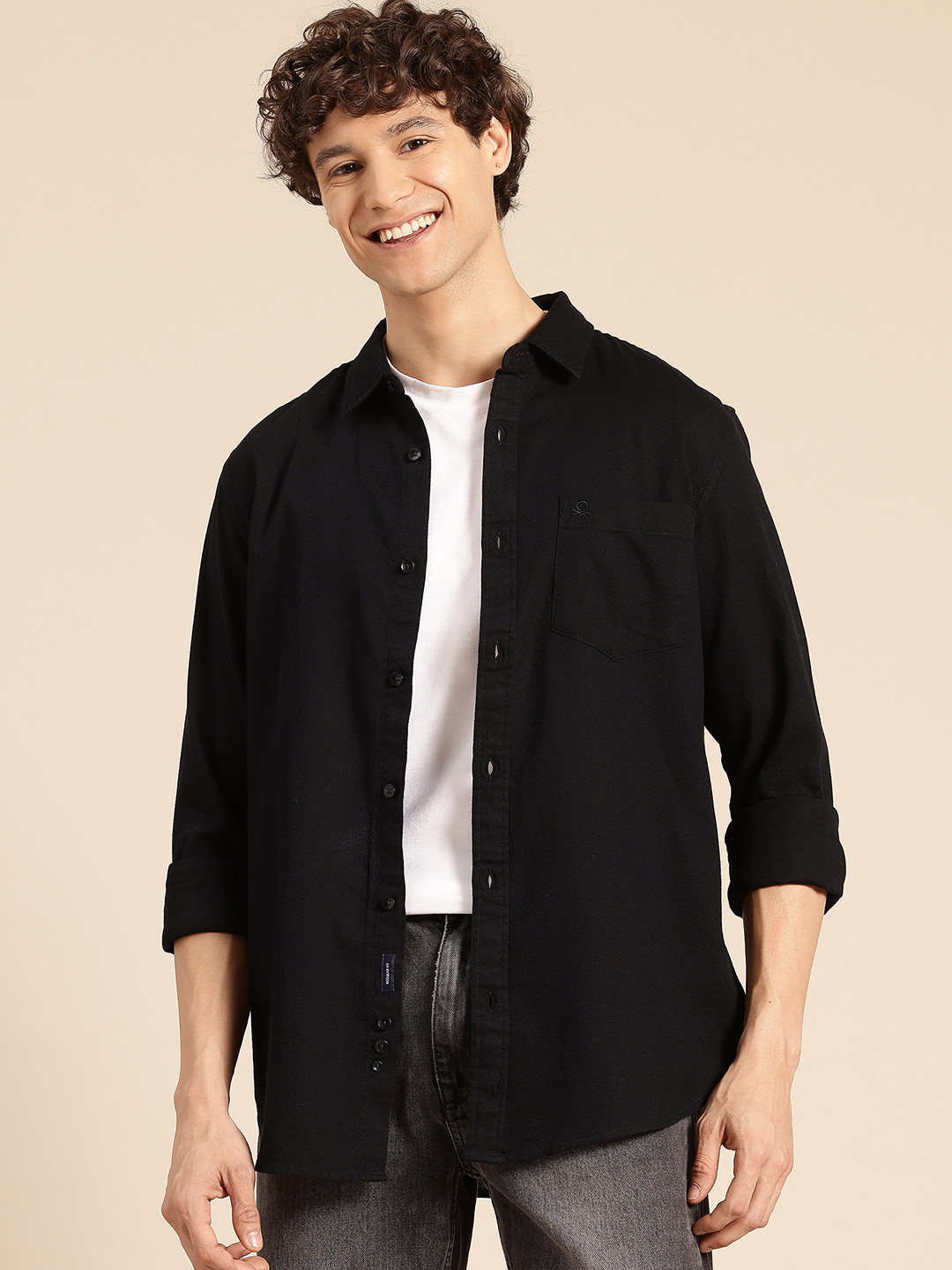 United Colors of Benetton Textured Pure Cotton Casual Shirt