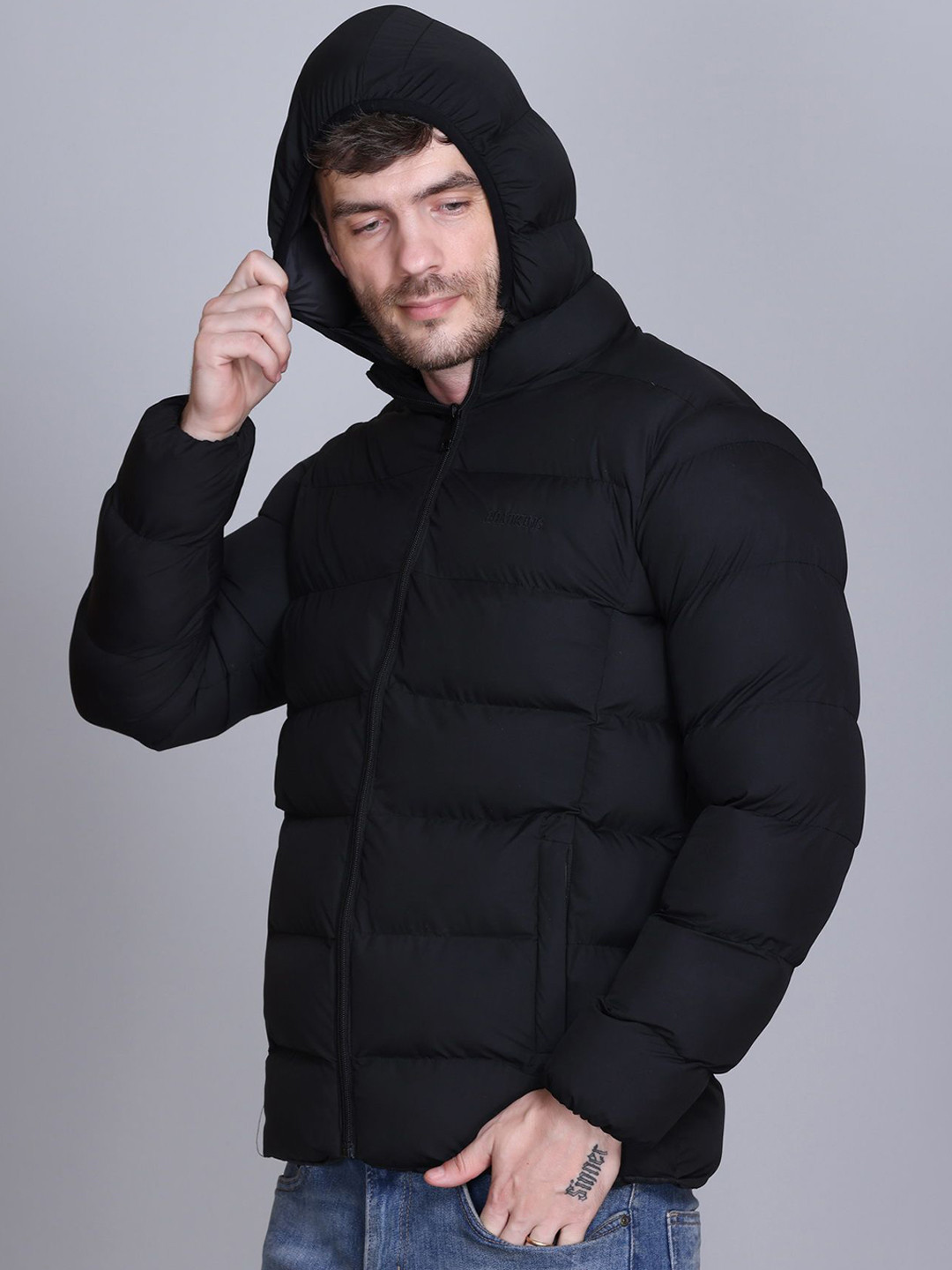 Roadking Men Hooded Solid Casual Puffer Jacket