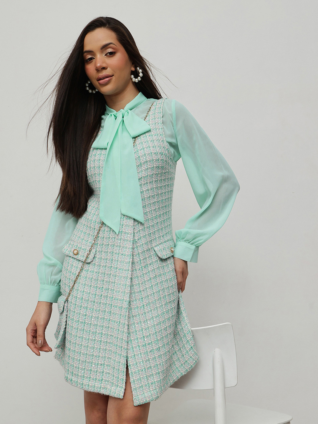 HOUSE OF S Women Self Design Shirt Mini Dress