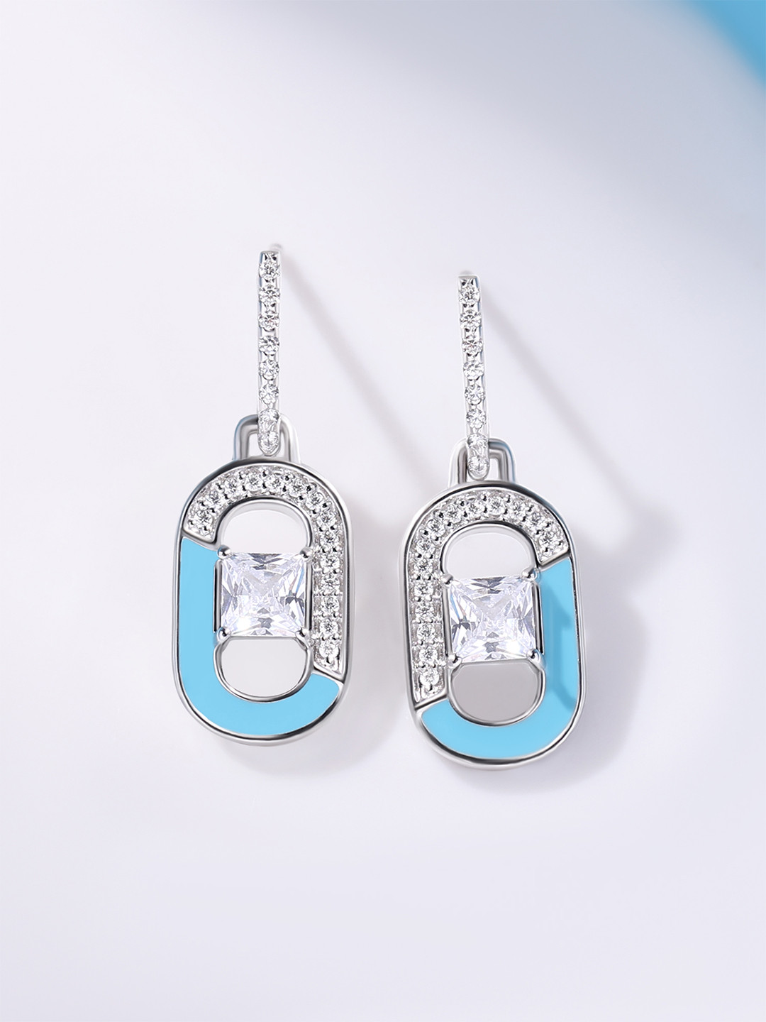 Ornate Jewels 925 Sterling Silver Rhodium-Plated Oval American Diamond Drop Earring