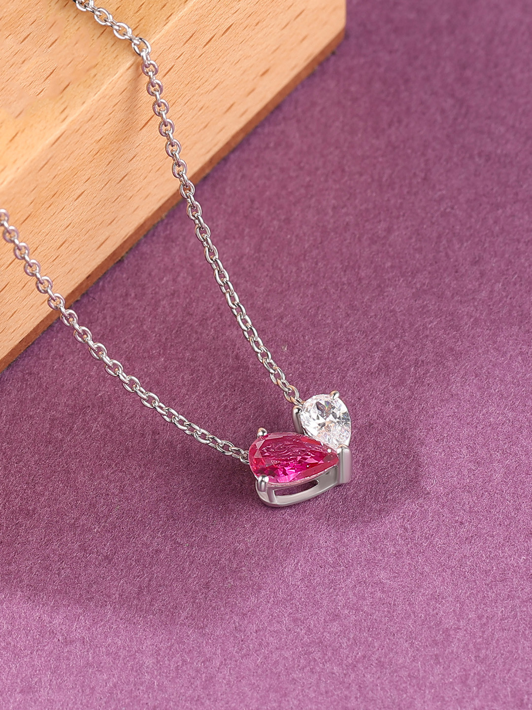 Ornate Jewels Rhodium-Plated 925 Sterling Silver Ruby & AD Toi Et Moi Minimal Necklace