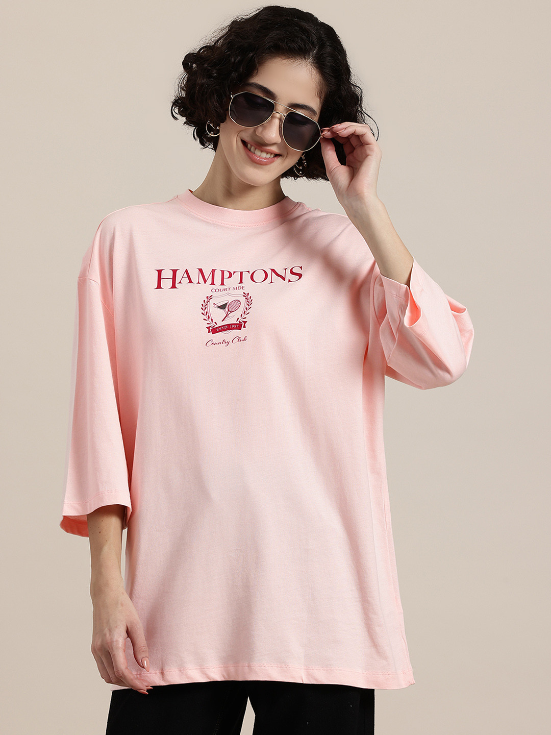 HERE&NOW Varsity Wander Typography Print Drop-Shoulder Sleeves Pure Cotton T-shirt