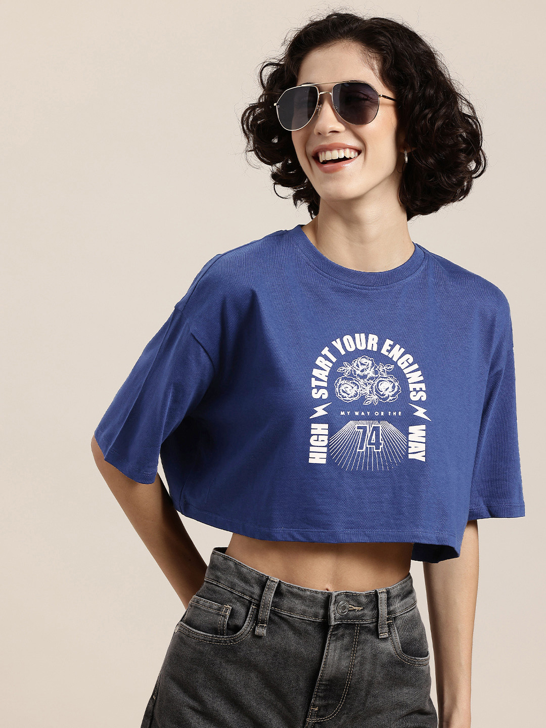 HERE&NOW Grand Prix Typography Print Pure Cotton Boxy T-shirt