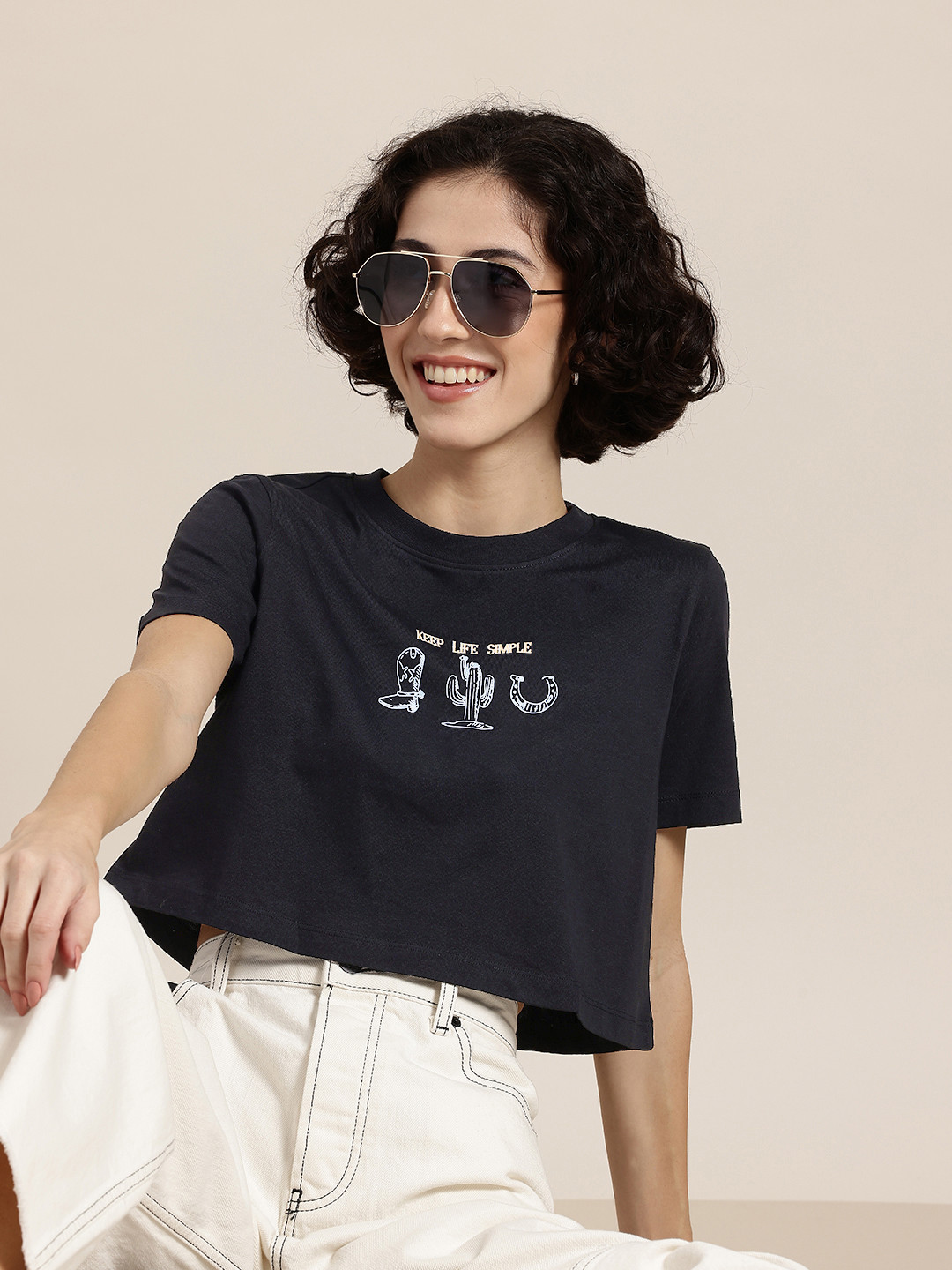 HERE&NOW Rodeo Romance Printed Pure Cotton Crop T-shirt