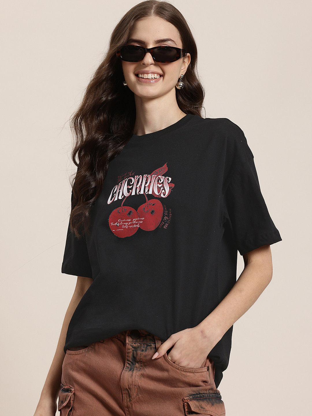 HERE&NOW Fruit Frollic Pure Cotton Typography Printed T-shirt