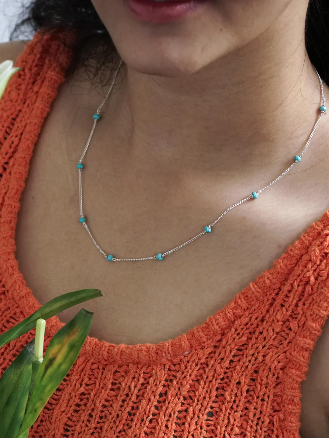 House of Aadyaa Sterling Silver Beaded Minimal Chain