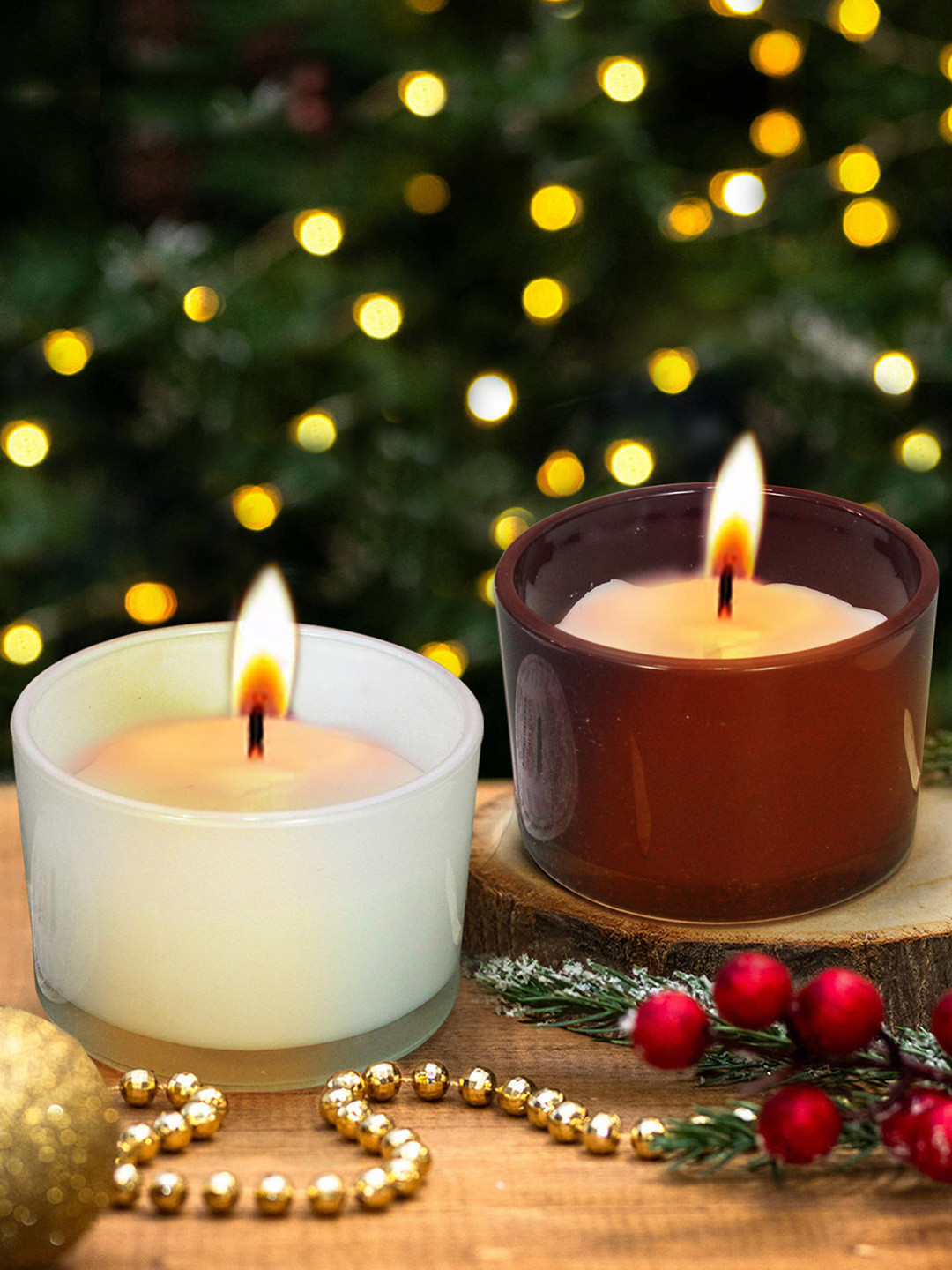 TIED RIBBONS Diwali Festive 2Pcs 1 Wick Sea Salt Lychee Solid Geometric Jar Candles