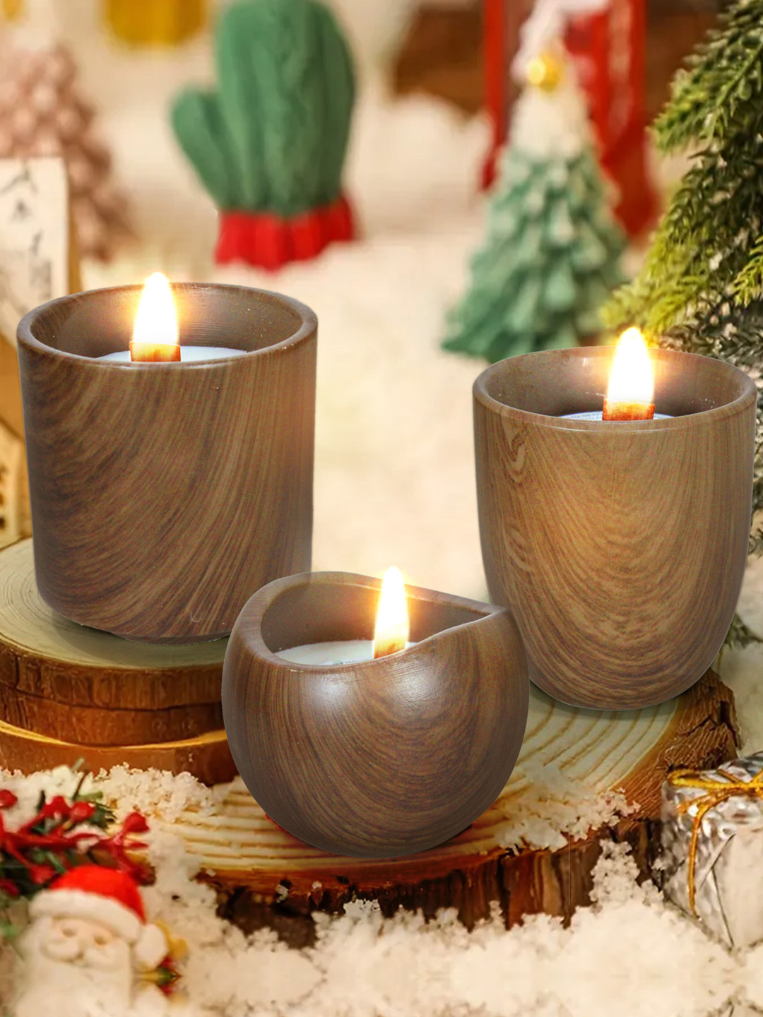 TIED RIBBONS Diwali Festive 3Pcs Scented 1 Wick Sandalwood Solid Geometric Jar Candles