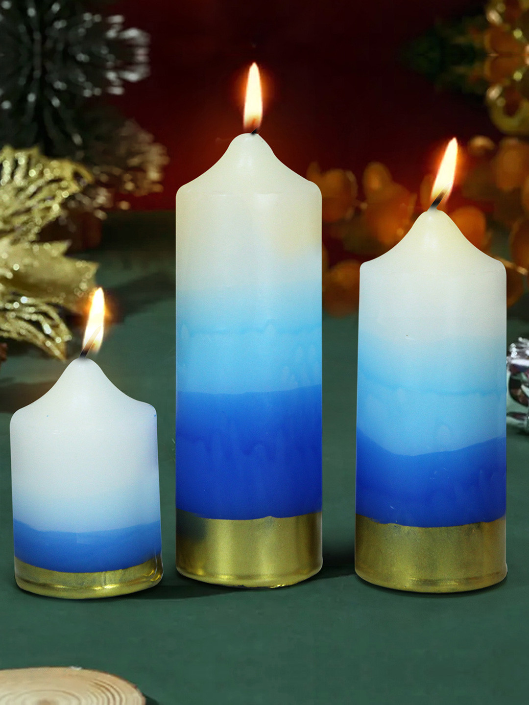 TIED RIBBONS Diwali Festive 3Pcs Scented 1 Wick Gardenia Solid Tapered Pillar Candles