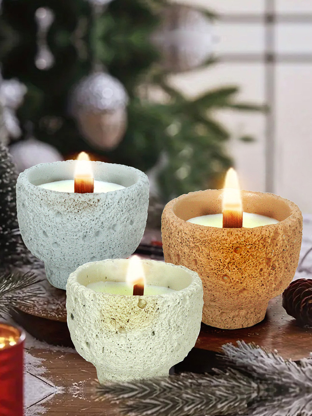 TIED RIBBONS Diwali Festive 3Pcs Scented 1 Wick Freesia Abstract Geometric Jar Candles