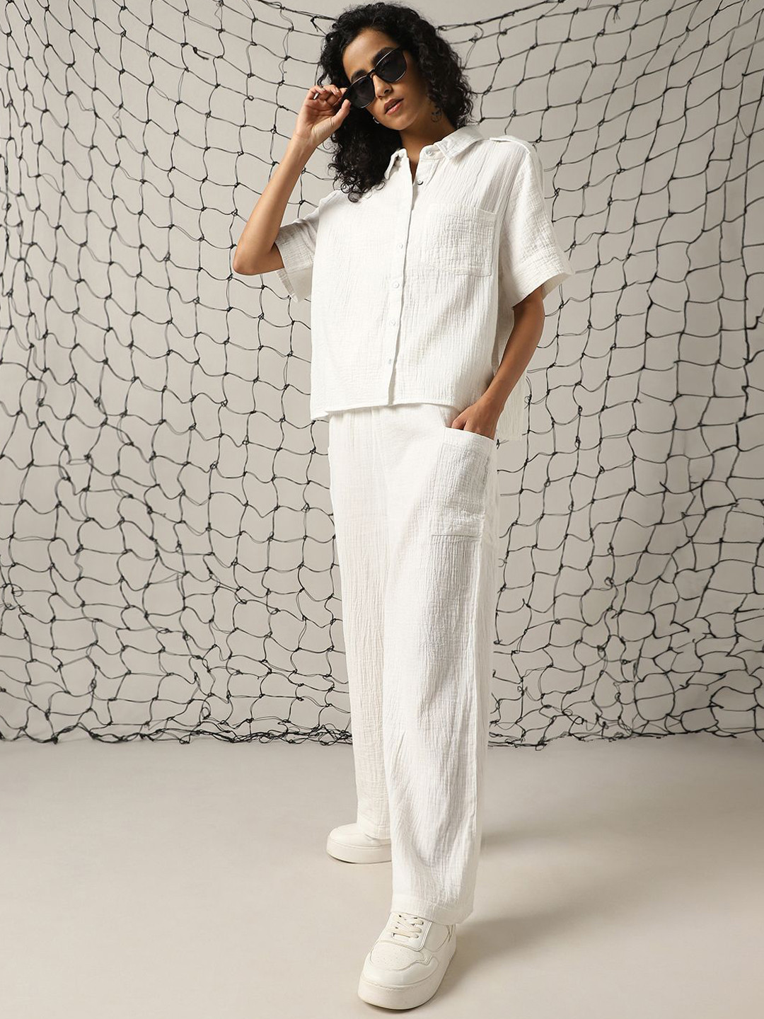 Hubberholme Self Design Double Cloth Pure Cotton Shirt With Trouser