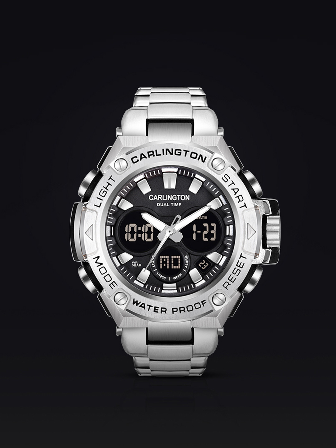 CARLINGTON Men Dial & Straps Digital Multi Function Watch CT 9107 Steel1