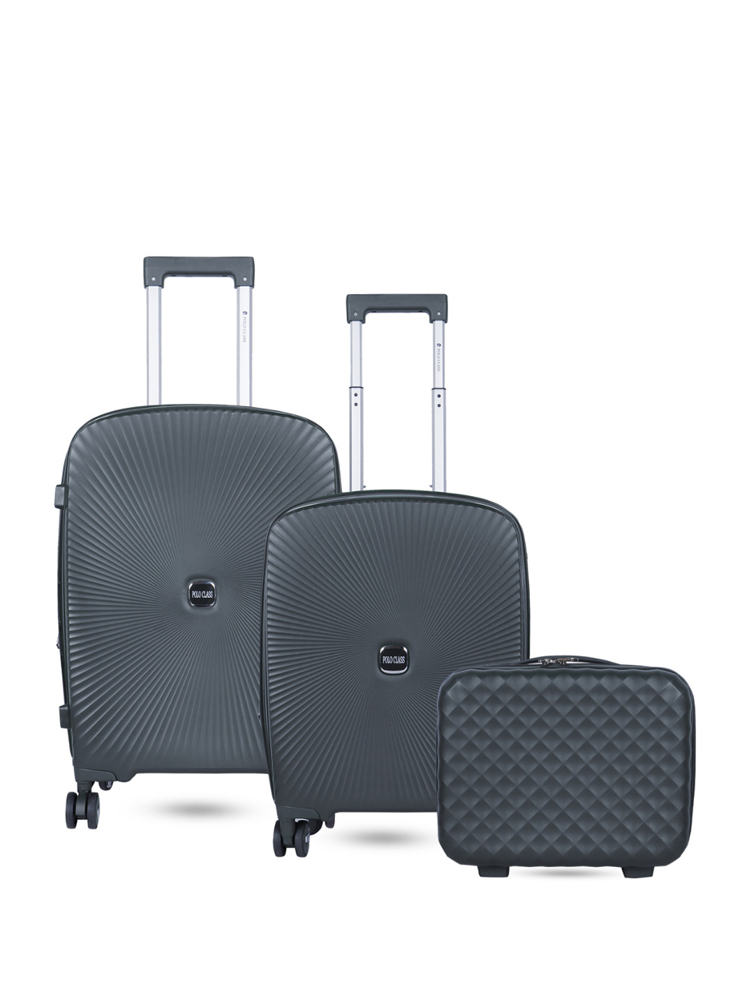 Polo Class Unisex Set Of 2 Grey Textured Hard-Sided Trolley Suitcases