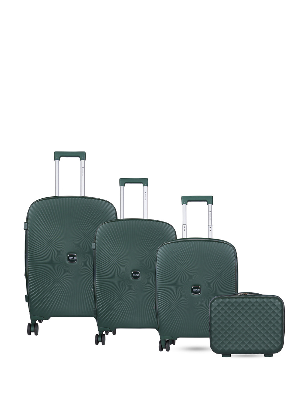 Polo Class Set Of 3 With Vanity Green Textured Hard-Sided Trolley Suitcases