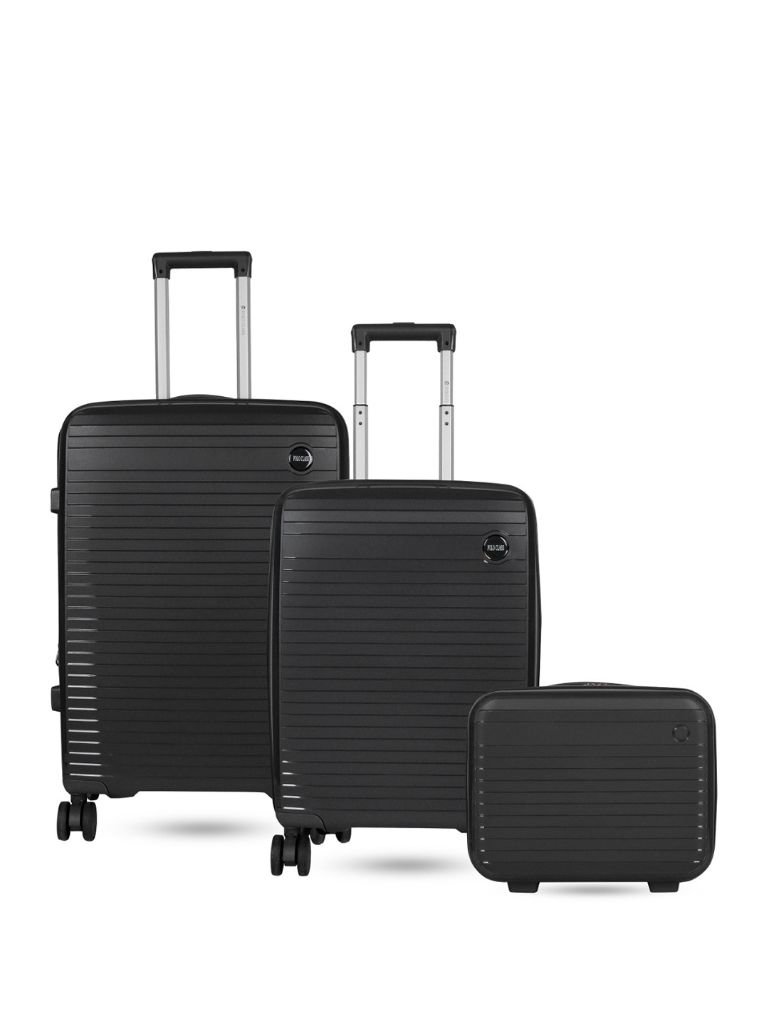 Polo Class Set Of 2 Black Textured Hard-Sided Trolley Suitcases With Vanity
