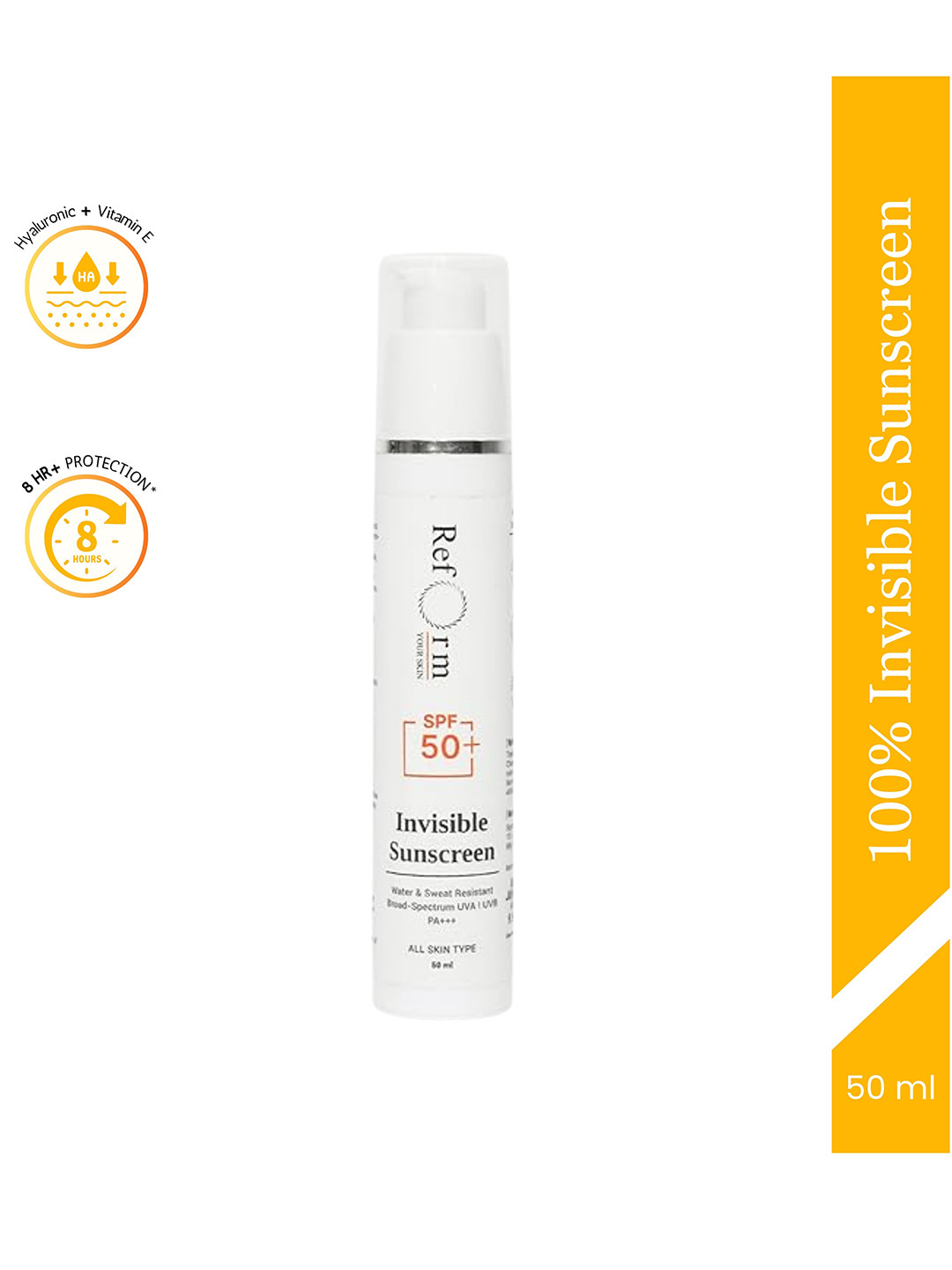 Reform Your Skin 100% Invisible Lightweight Sunscreen Hyaluronic Acid & Vit E SPF 50+ 50g