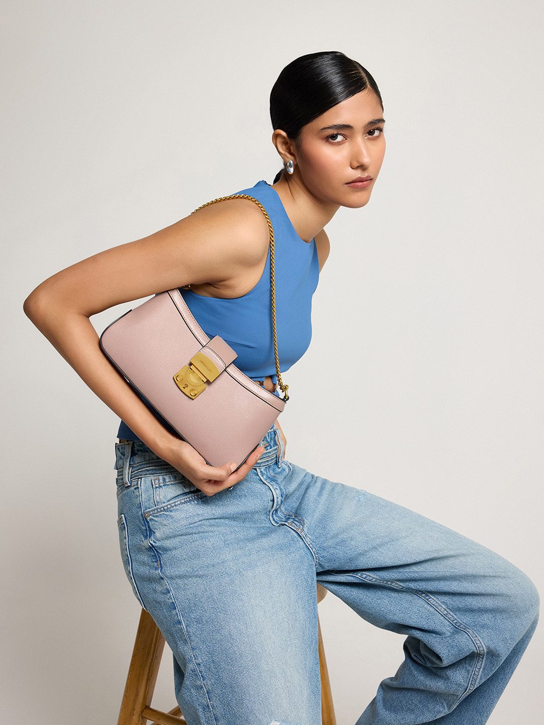 MIRAGGIO Ashley Mink Shoulder Bag With Chain Strap