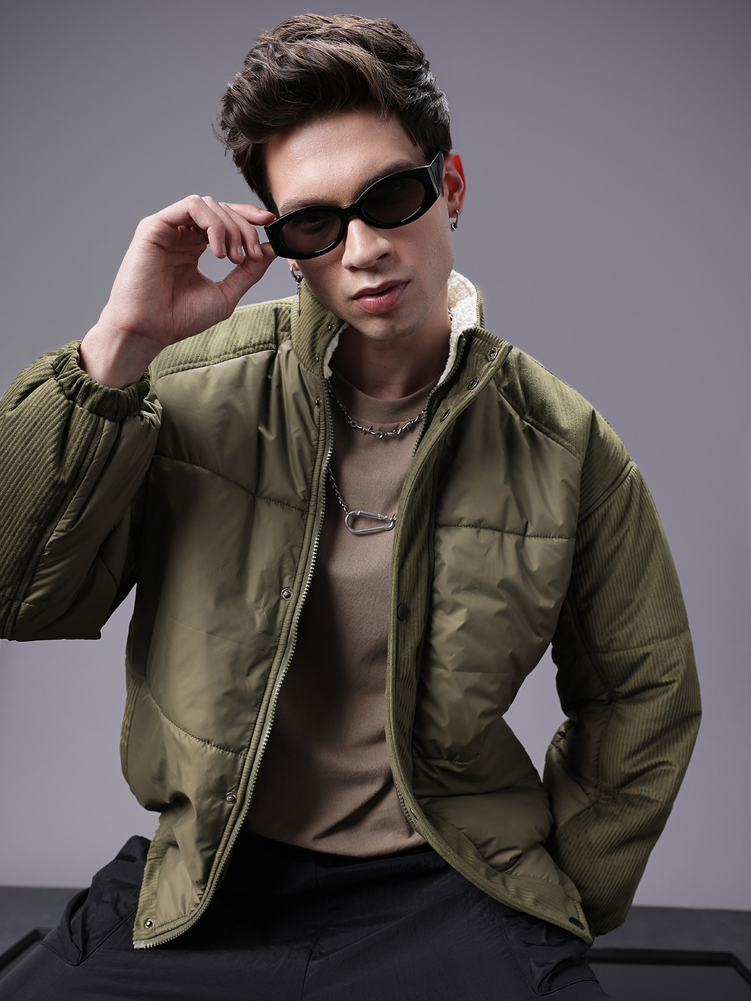 SOKO STREET Solid Faux Fur Trim Puffer Jacket