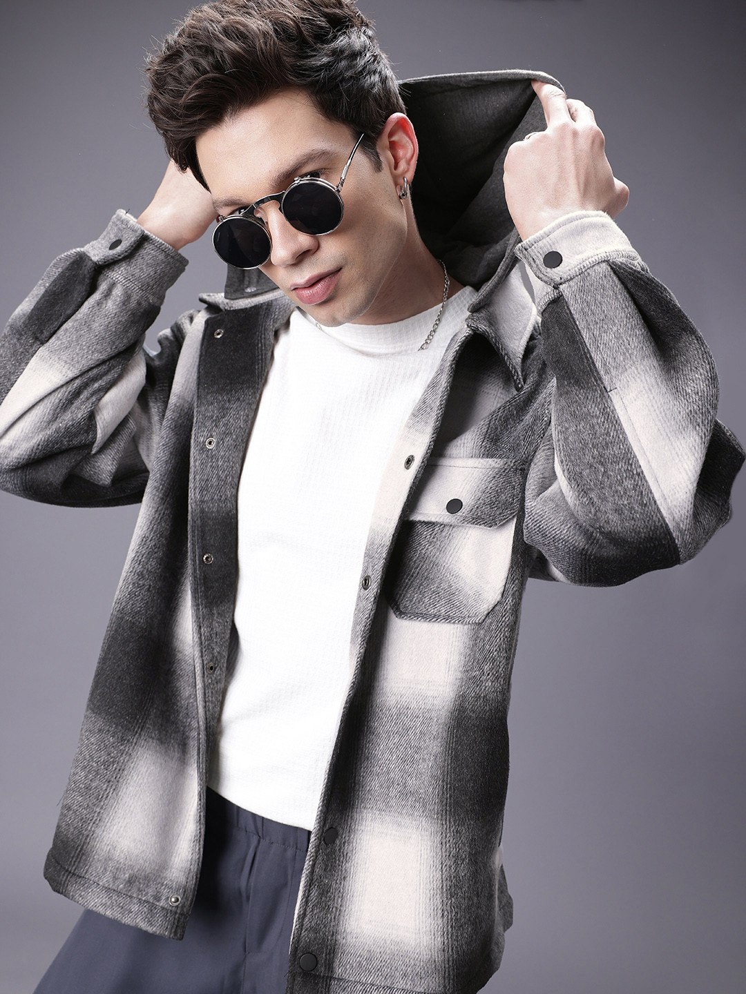 SOKO STREET Checked Tailored Jacket With Detachable Hood