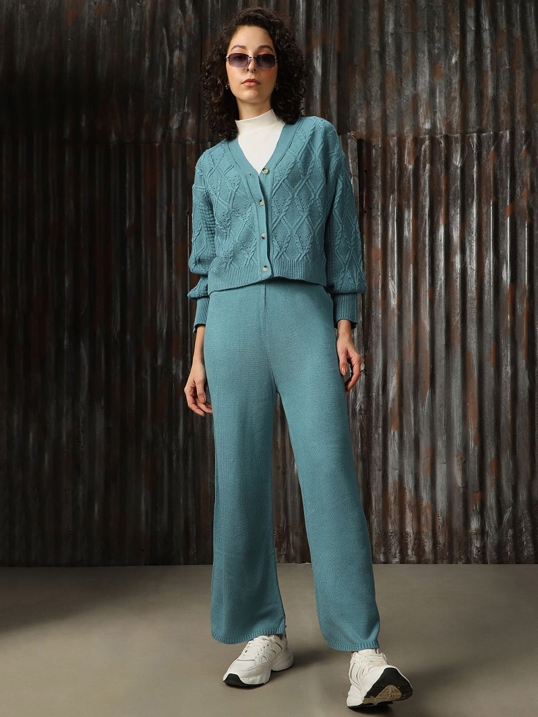 High Star Cable Knit Acrylic Sweater cardigan & Trouser Co-Ords