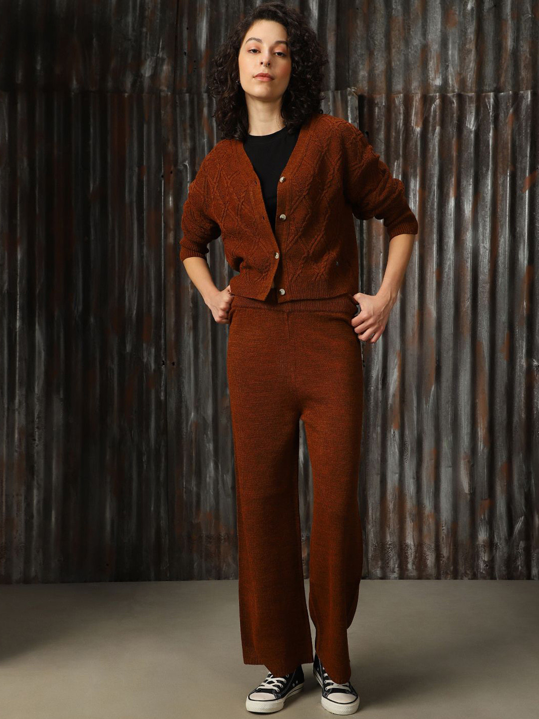 High Star Cable Knit Acrylic Sweater cardigan & Trouser Co-Ords