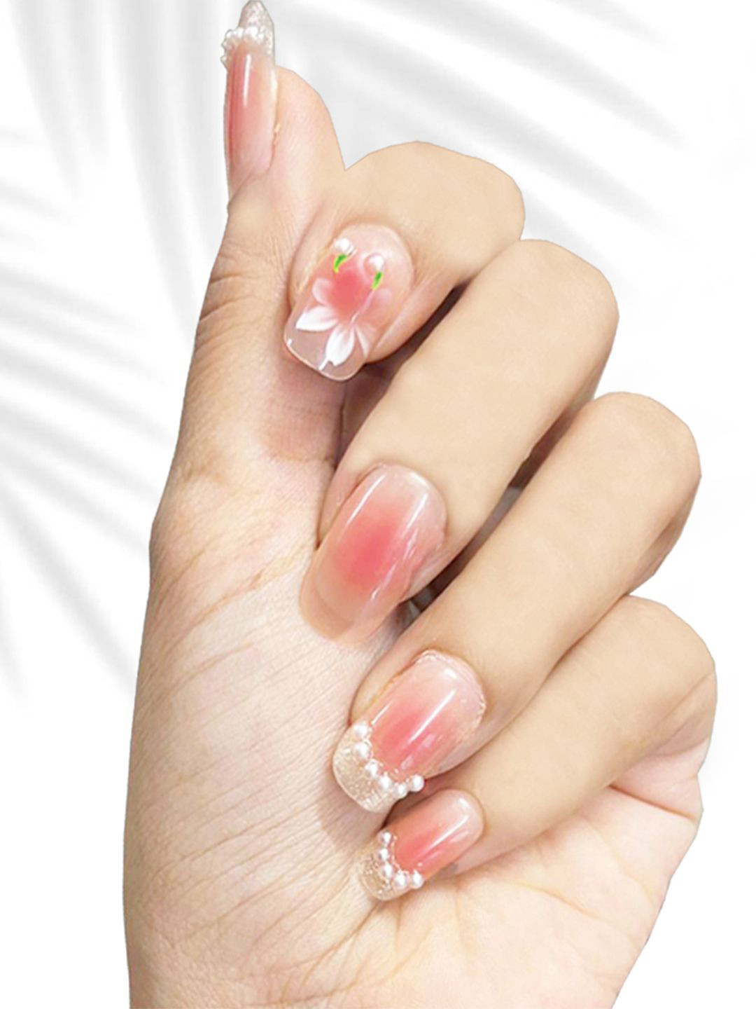 Secret Lives Set Of 24 Artificial Reusable 3D Pearls Glitter Press On Nails - Pink