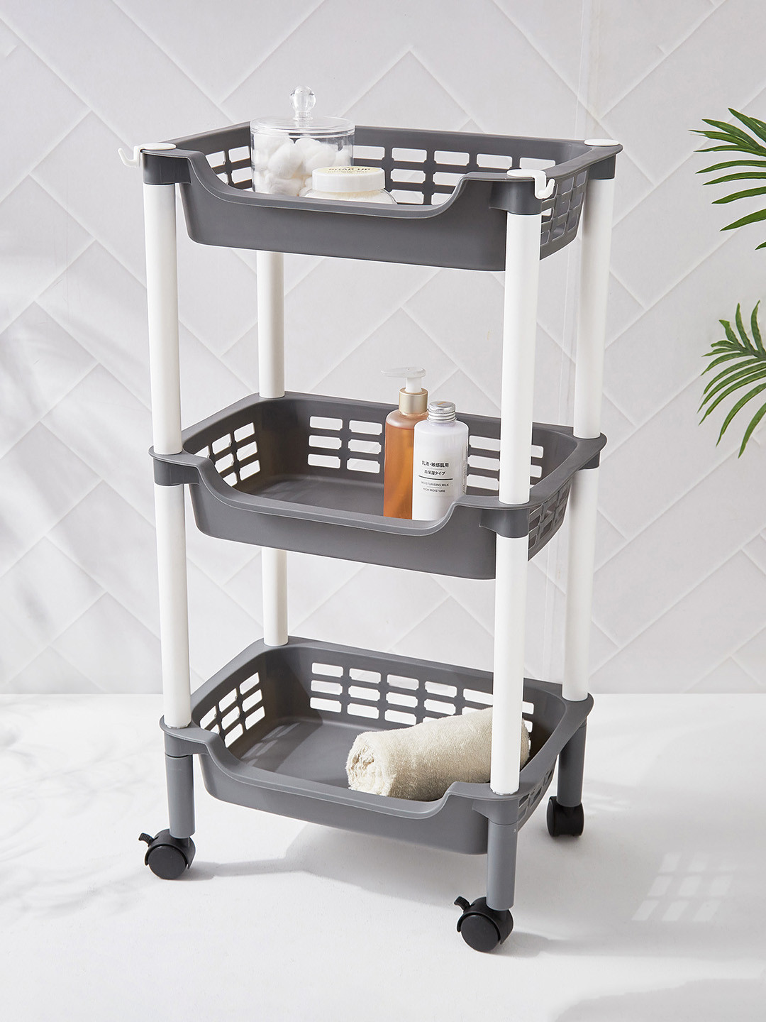 Home Centre Omnia Roaster Grey & White 3 Tier Shelf Shower Holder