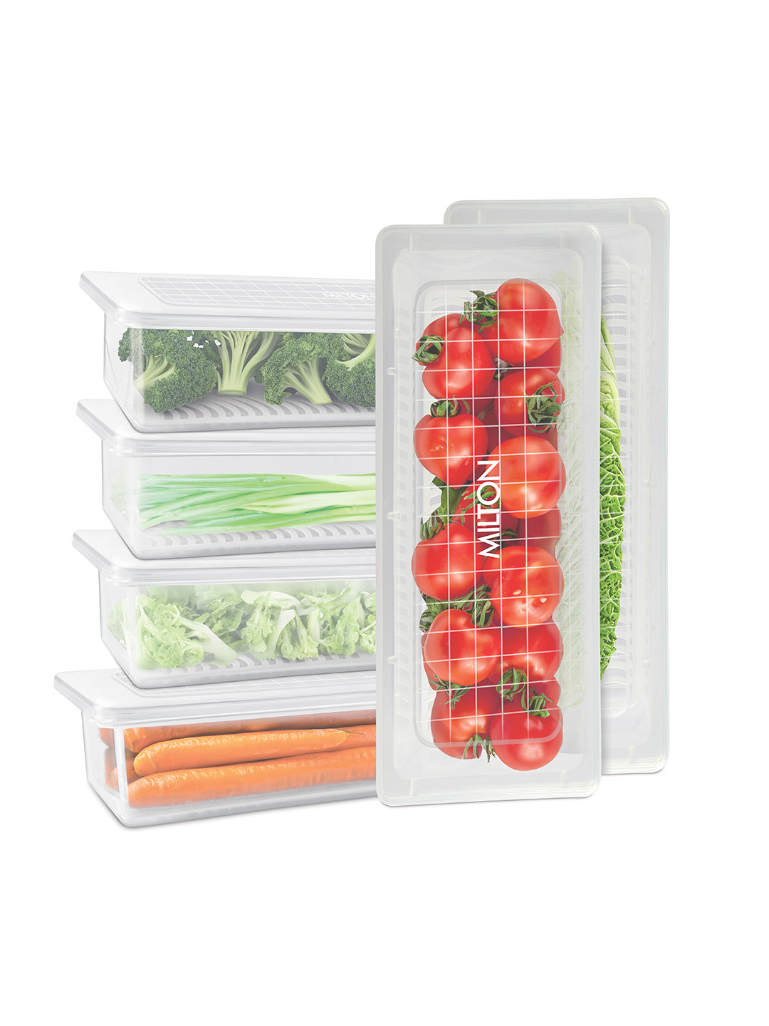 Milton Transparent 6 Pieces Fridge Storage Containers with Removable Drain Plate & Lids