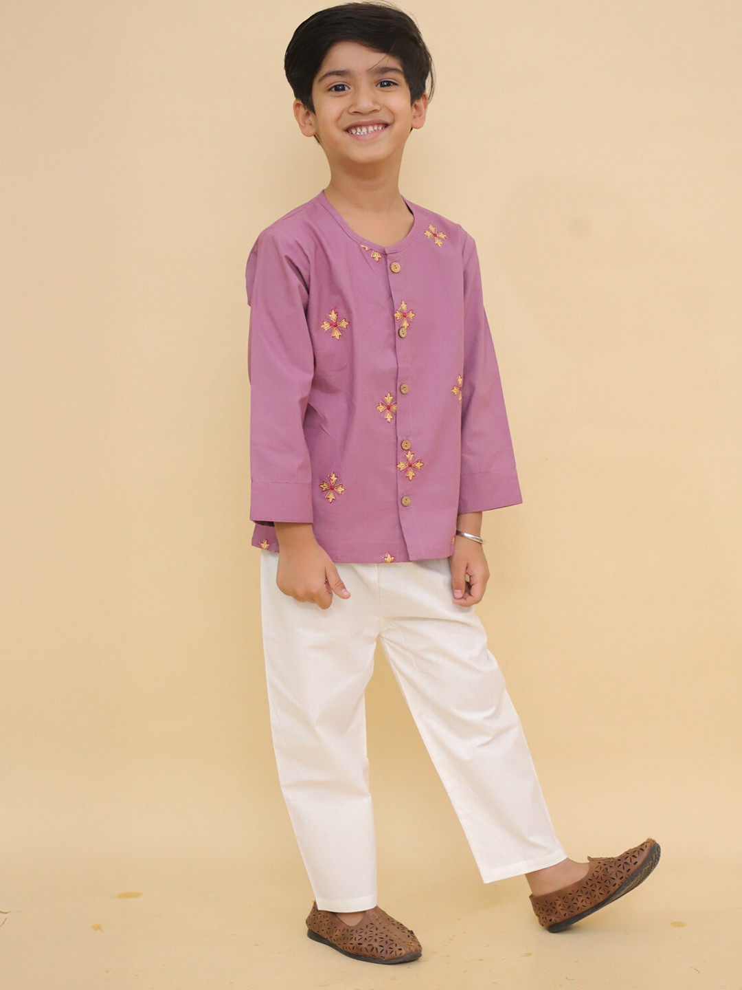 LITTLE GINNIE Boys Floral Embroidered Thread Work Clothing Set