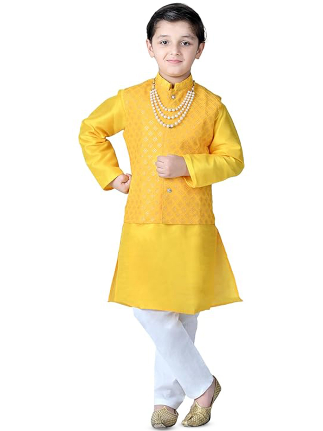 itsmycostume Mandarin Collar Pure Cotton Straight Kurta With Pyjamas & Nehru Jacket