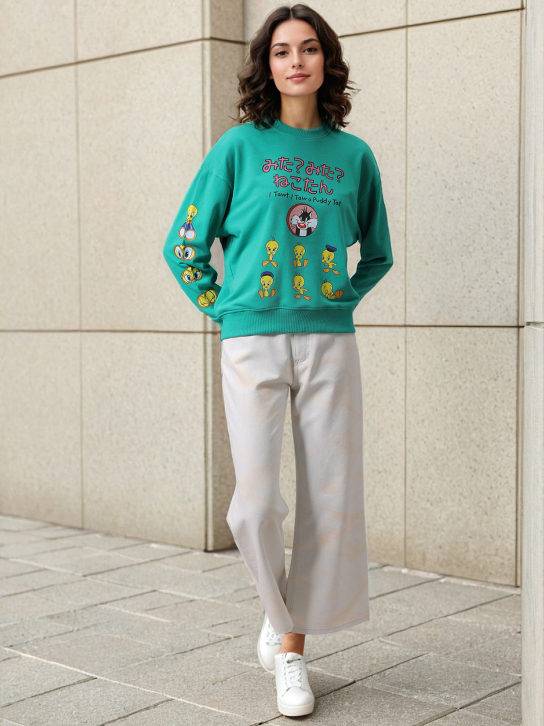 Freehand by The Indian Garage Co Women Humour and Comic Printed Cotton Sweatshirt