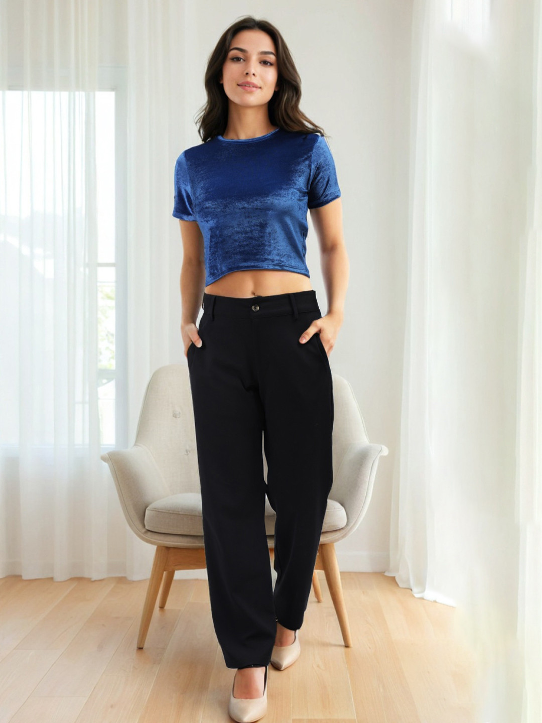 Freehand by The Indian Garage Co Women Short Sleeves Crop Top