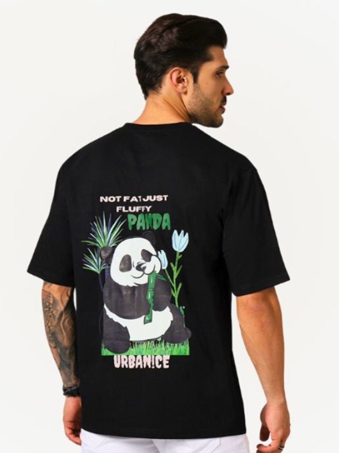 URBANICE Men Graphic Printed Round Neck Cotton Oversized Panda T-shirt