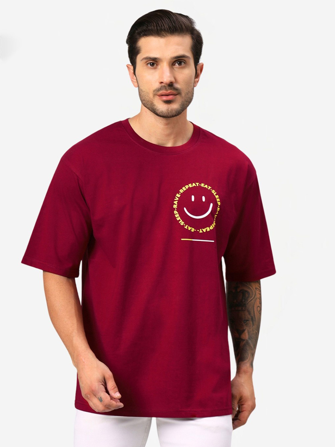 URBANICE Men Graphic Printed Round Neck Cotton Oversized T-shirt