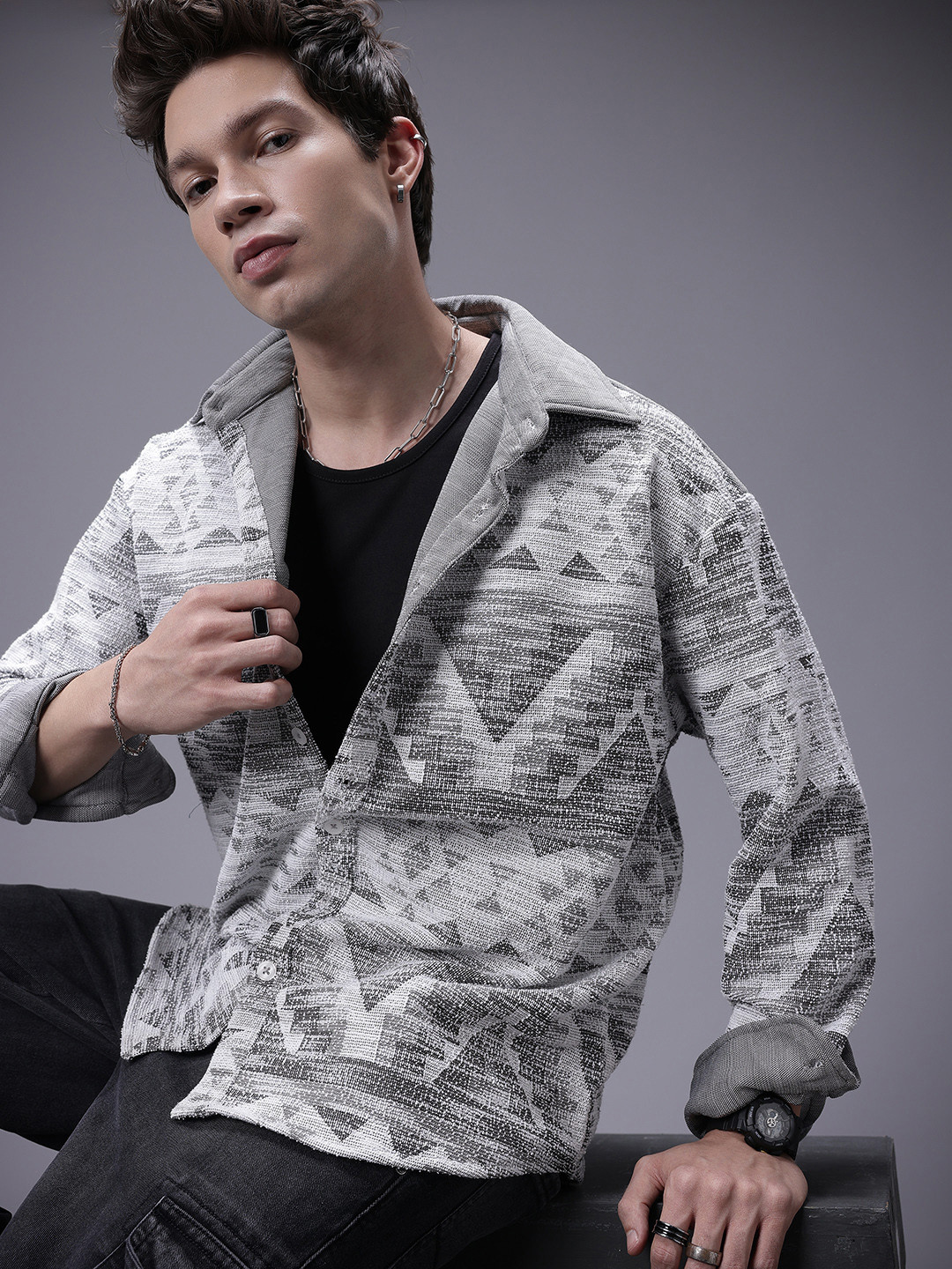 SOKO STREET Textured Casual Relaxed Fit Shirt