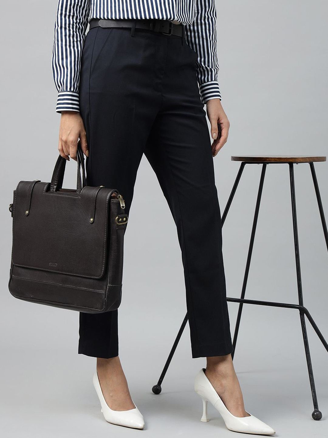 Hancock Women Mid-Rise Stretchable Wrinkle Free Cigarette Trousers