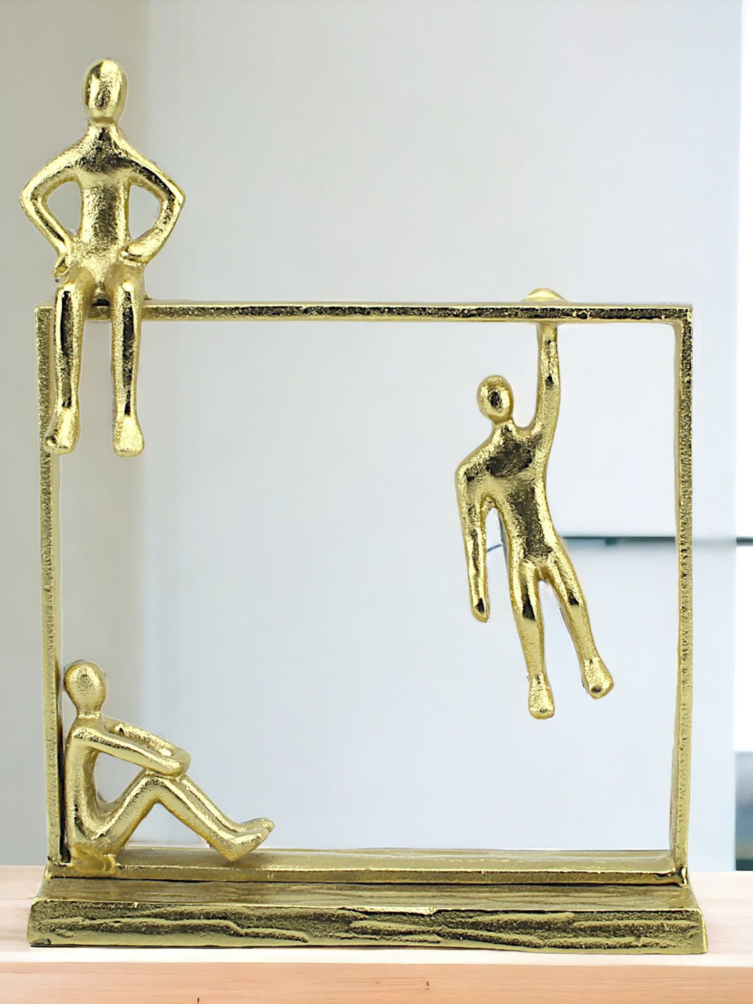 Hind Decor Human Gold Metal Metallic Living Room Hand-Crafted Medium Showpiece - 13 Inches