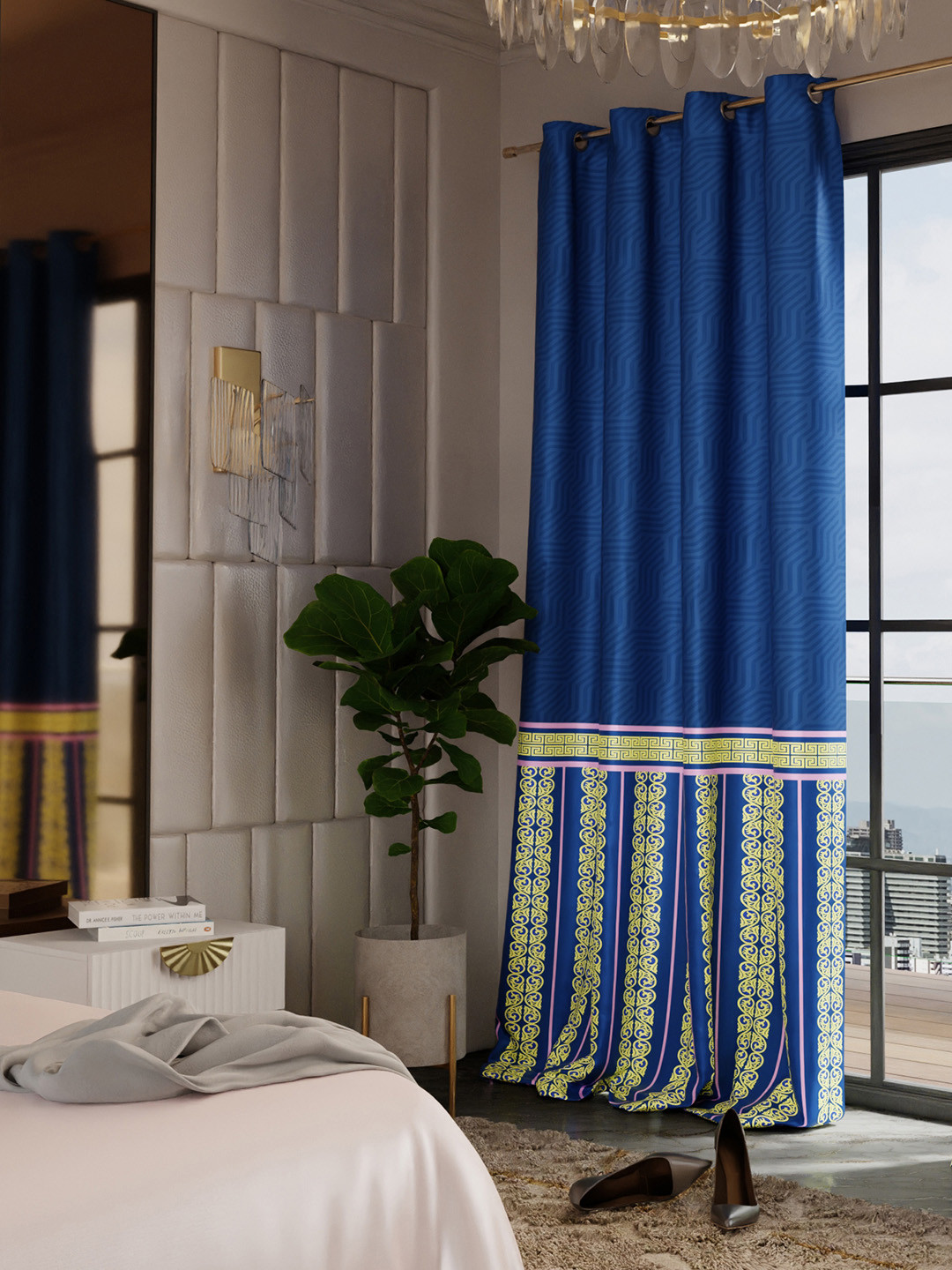 Stoa Paris Versailles Blue Ethnic Motifs Printed Long Door Curtain With Back Lining