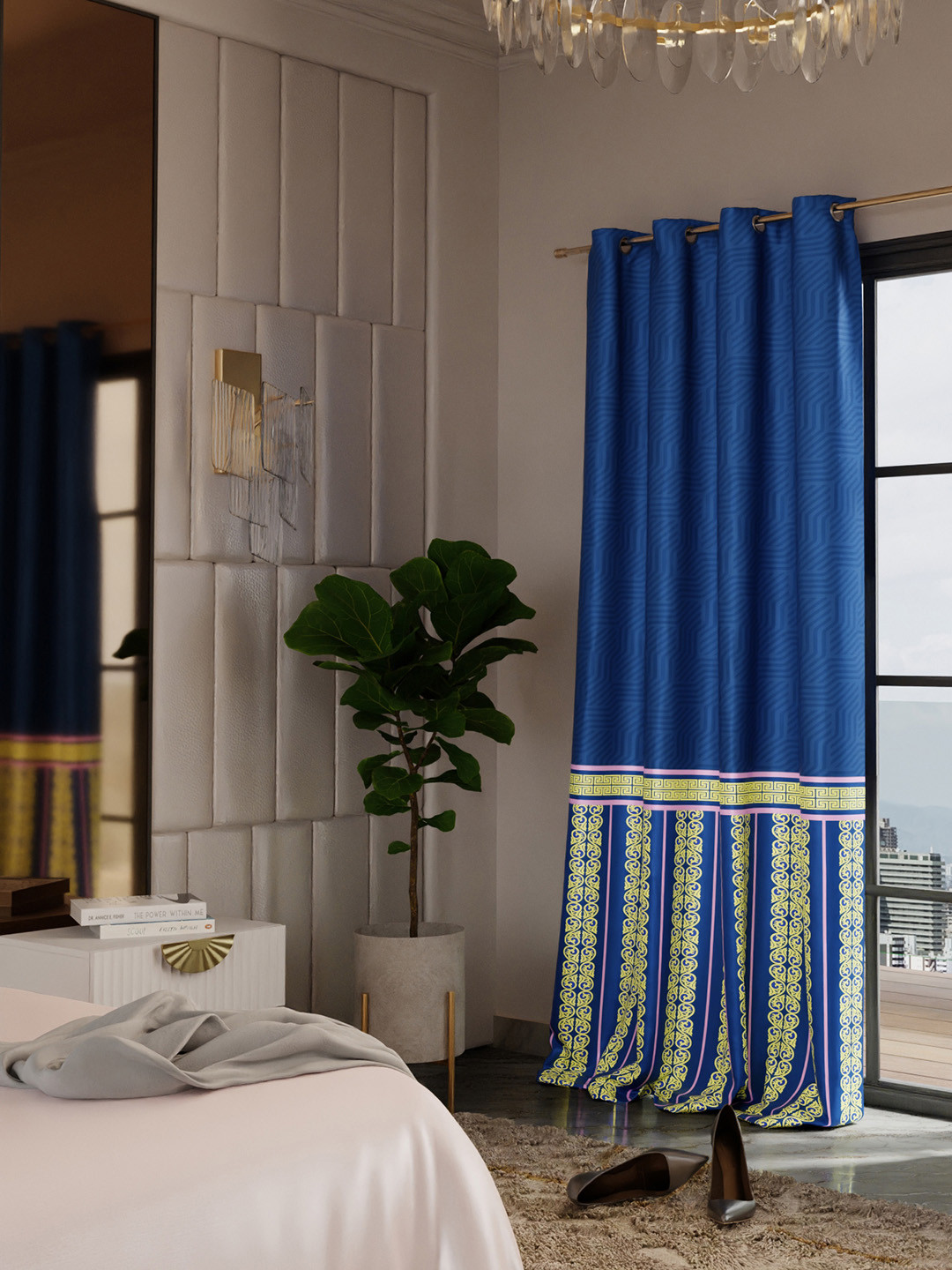 Stoa Paris Versailles Blue & Cream-Coloured Ethnic Motifs Printed Door Curtain With Back Lining