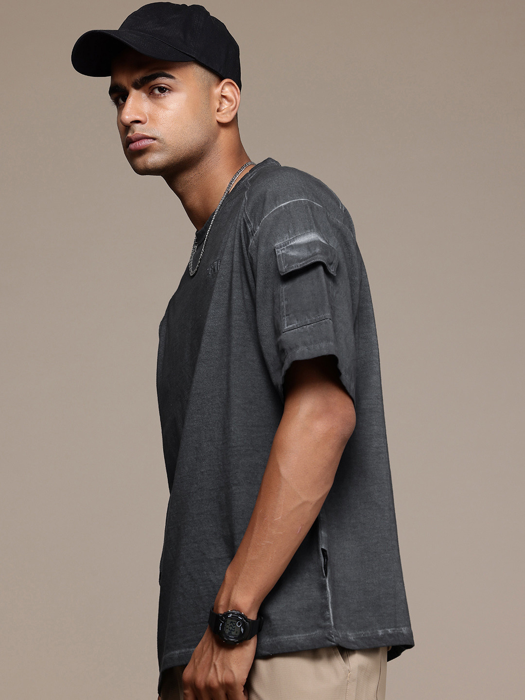 The Roadster Lifestyle Co. Oversized Pure Cotton T-shirt with Washed Effect